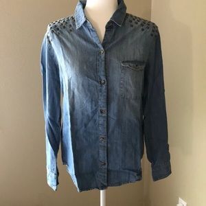 BDG Button Down Chambray Studded Top